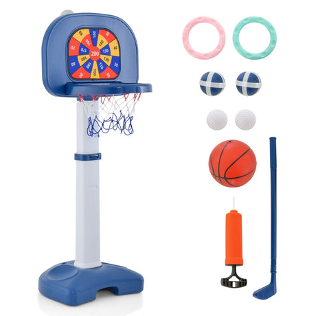 Canasta de baloncesto ajustable 4 en 1 para niños con lanzamiento de aros y pelota pegajosa