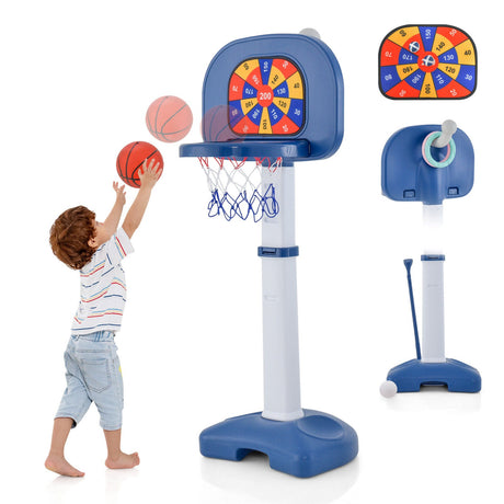 Canasta de baloncesto ajustable 4 en 1 para niños con lanzamiento de aros y pelota pegajosa