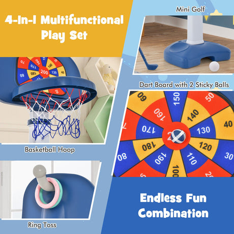 Canasta de baloncesto ajustable 4 en 1 para niños con lanzamiento de aros y pelota pegajosa