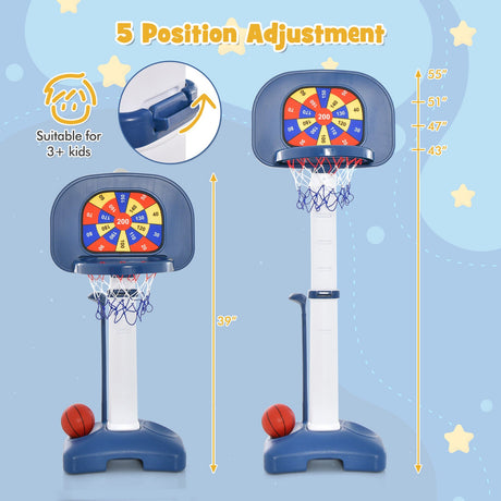 Canasta de baloncesto ajustable 4 en 1 para niños con lanzamiento de aros y pelota pegajosa