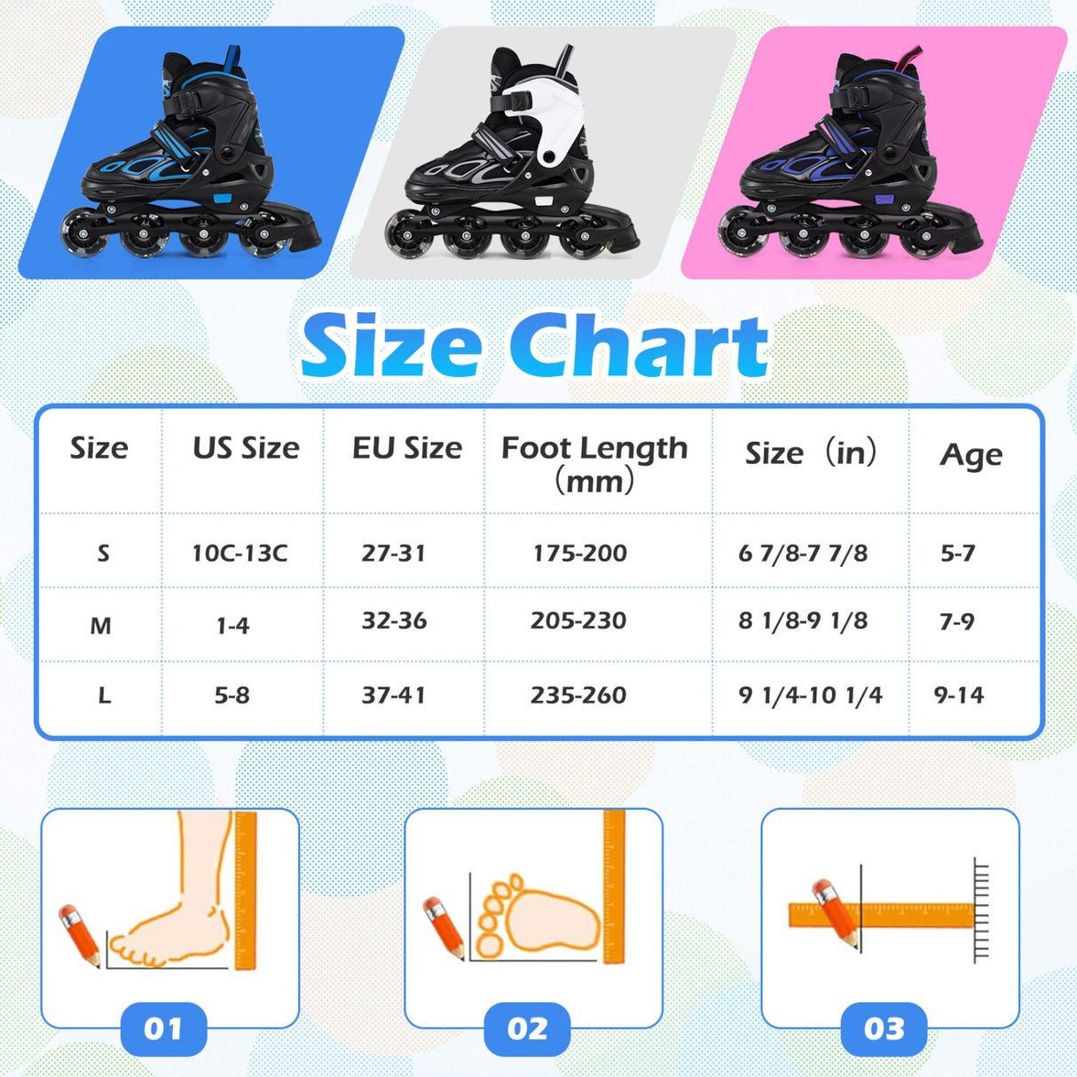 Patines en línea ajustables para niños - 4 tallas - Patín de cuchilla ajustable