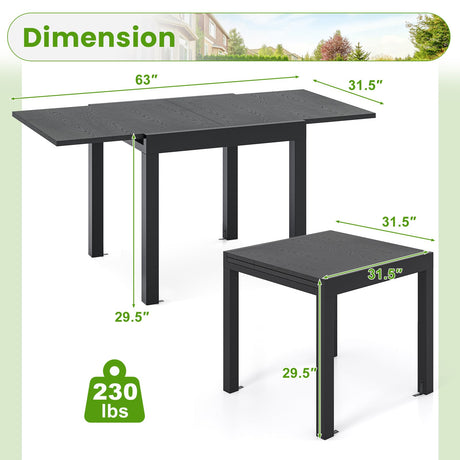Mesa de comedor extensible ajustable de patio de 31.5 a 63 pulgadas para 4-6 personas - Gris