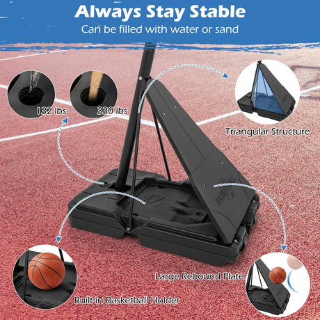 Sistema de aro de baloncesto portátil con altura ajustable de 4.9 a 10 pies