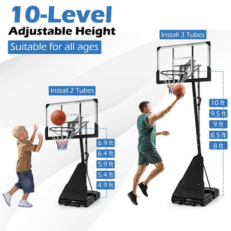 Sistema de aro de baloncesto portátil con altura ajustable de 4.9 a 10 pies