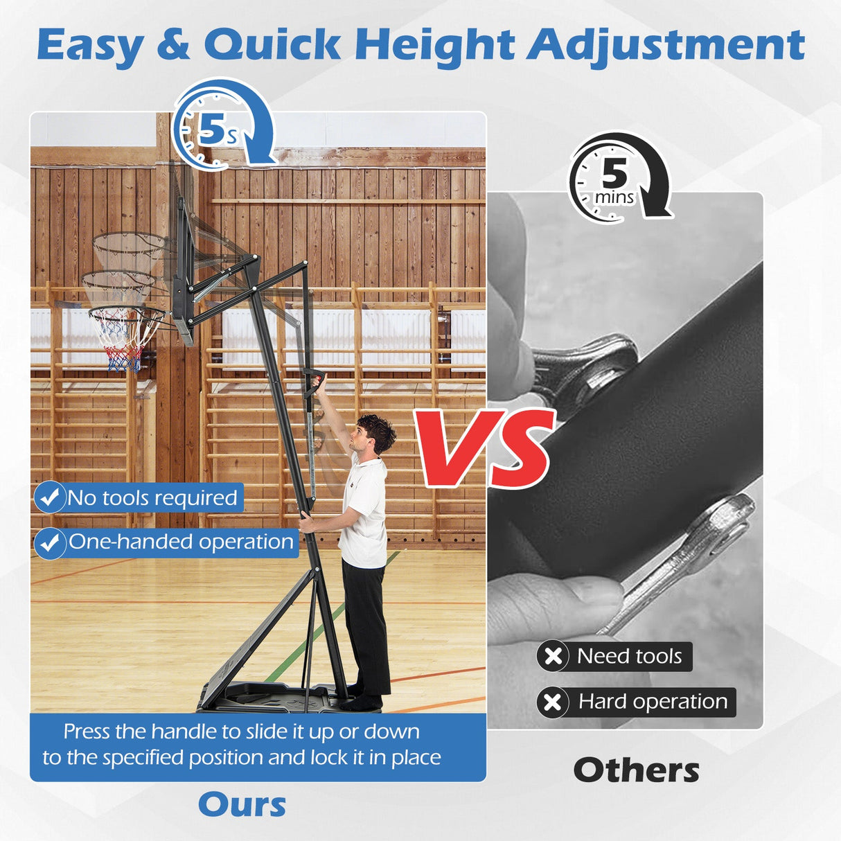 Sistema de aro de baloncesto portátil con altura ajustable de 4.9 a 10 pies