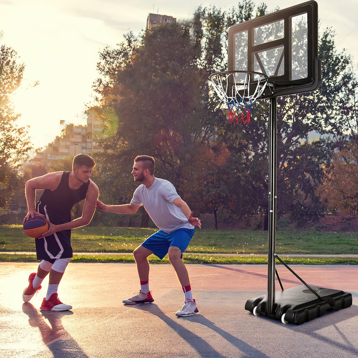 Soporte de canasta de baloncesto portátil ajustable con tablero inastillable y ruedas