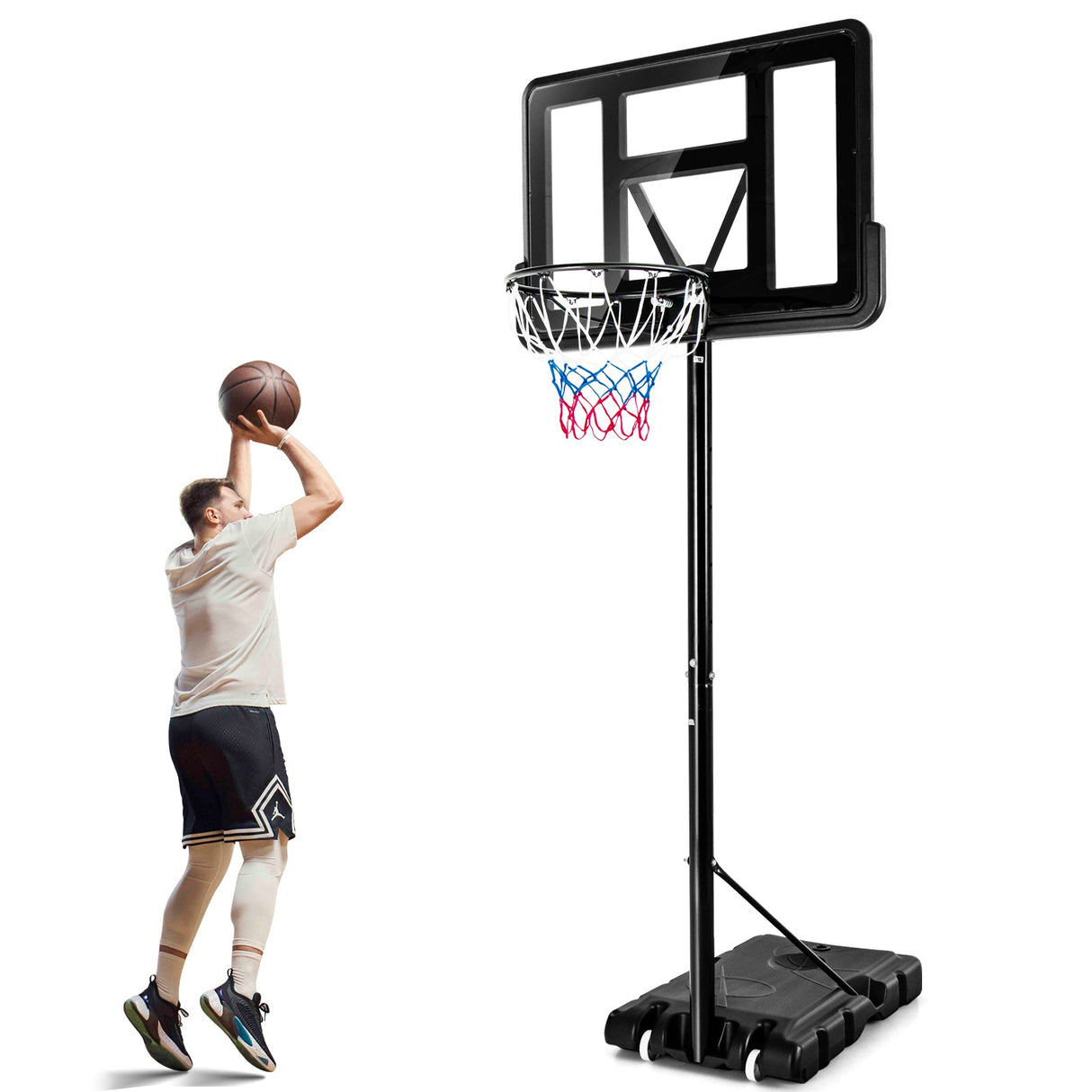 Soporte de canasta de baloncesto portátil ajustable con tablero inastillable y ruedas