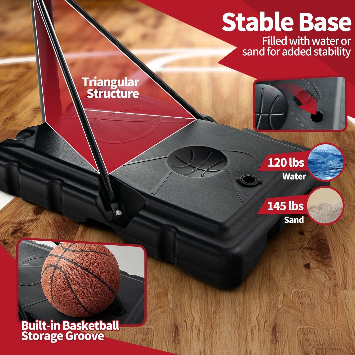Soporte de canasta de baloncesto portátil ajustable con tablero inastillable y ruedas