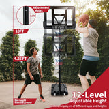 Soporte de canasta de baloncesto portátil ajustable con tablero inastillable y ruedas