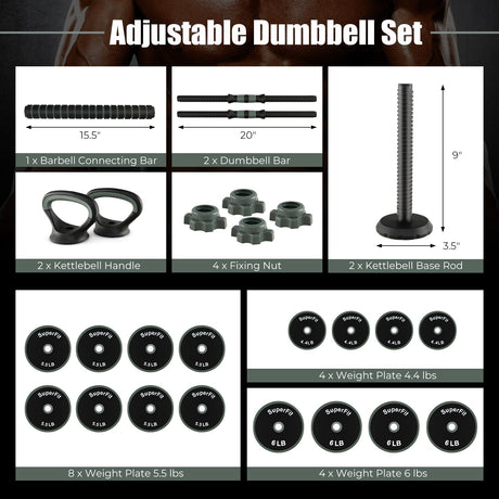 Juego de mancuernas de peso ajustable 4 en 1 - Negro