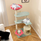 Torre para gatitos estética de varios niveles de 49 pulgadas de alto con diseño floral y percha acolchada de felpa en forma de flor - multicolor