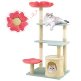 Torre para gatitos estética de varios niveles de 49 pulgadas de alto con diseño floral y percha acolchada de felpa en forma de flor - multicolor