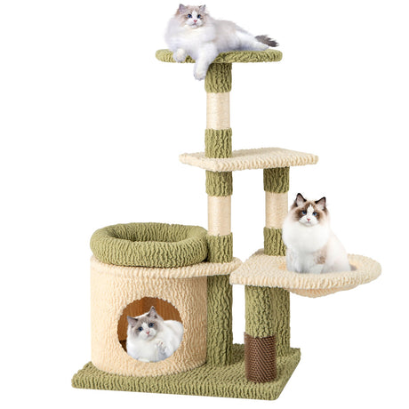 Torre para gatitos estética multinivel de 38 pulgadas de alto con condominio y cama - Verde