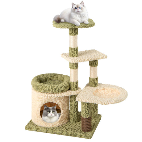 Torre para gatitos estética multinivel de 38 pulgadas de alto con condominio y cama - Verde