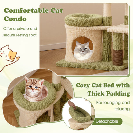 Torre para gatitos estética multinivel de 38 pulgadas de alto con condominio y cama - Verde