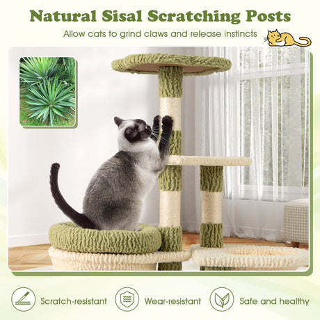 Torre para gatitos estética multinivel de 38 pulgadas de alto con condominio y cama - Verde