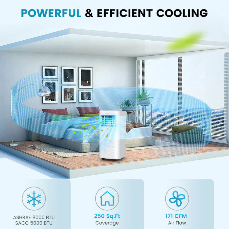 Aire acondicionado portátil de 8000 BTU con temporizador