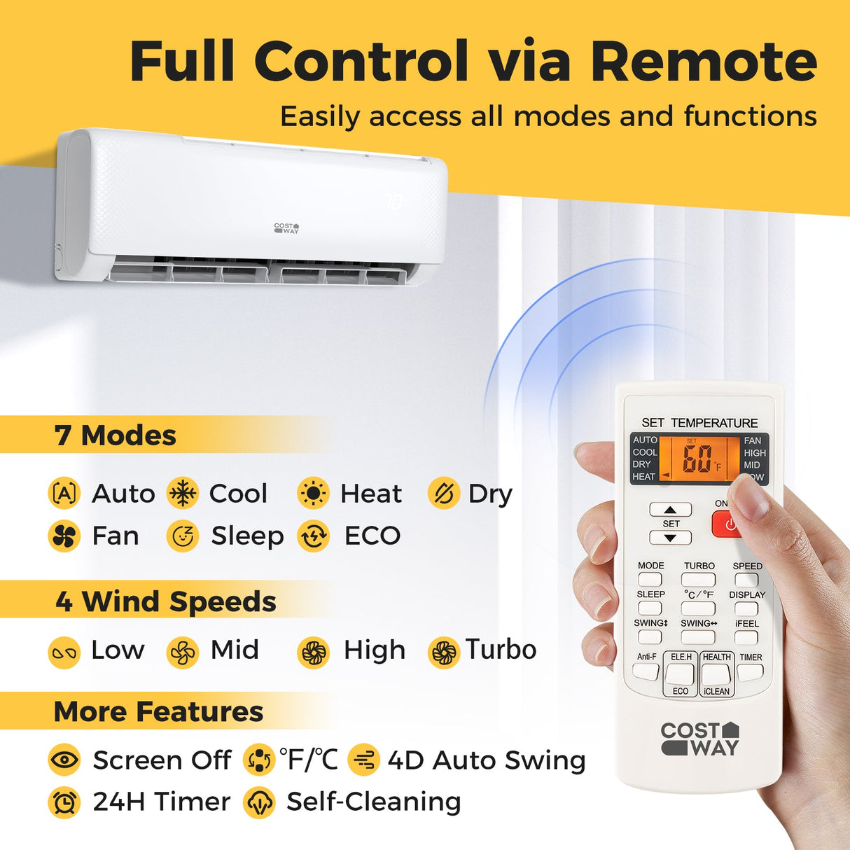 Airtural Serie 24000 BTU 21 SEER2 Aire Acondicionado Calefactor Mini Split sin Ductos con Certificación Energy Star y WiFi