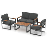 Juego de Muebles de Patio de Aluminio de 4 Piezas con Reposabrazos y Tablero de Mesa - Gris