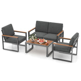 Juego de Muebles de Patio de Aluminio de 4 Piezas con Reposabrazos y Tablero de Mesa - Gris