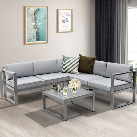 4 Pieces Aluminum Patio Furniture Set with Thick Seat and Back Cushions-Gray