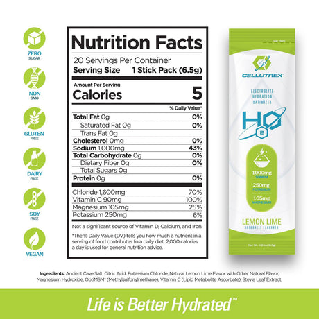 H2O ELECTROLYTES™ - Limón Lima | Polvo electrolítico sin azúcar