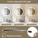Anti-Fog Round Led Bathroom Mirror with 3 Color LED Lights