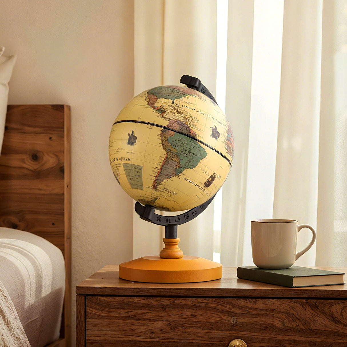 Antique Globe Dia 5.5 Inch Mini Rotating World Globe with Wooden Base-Brozen