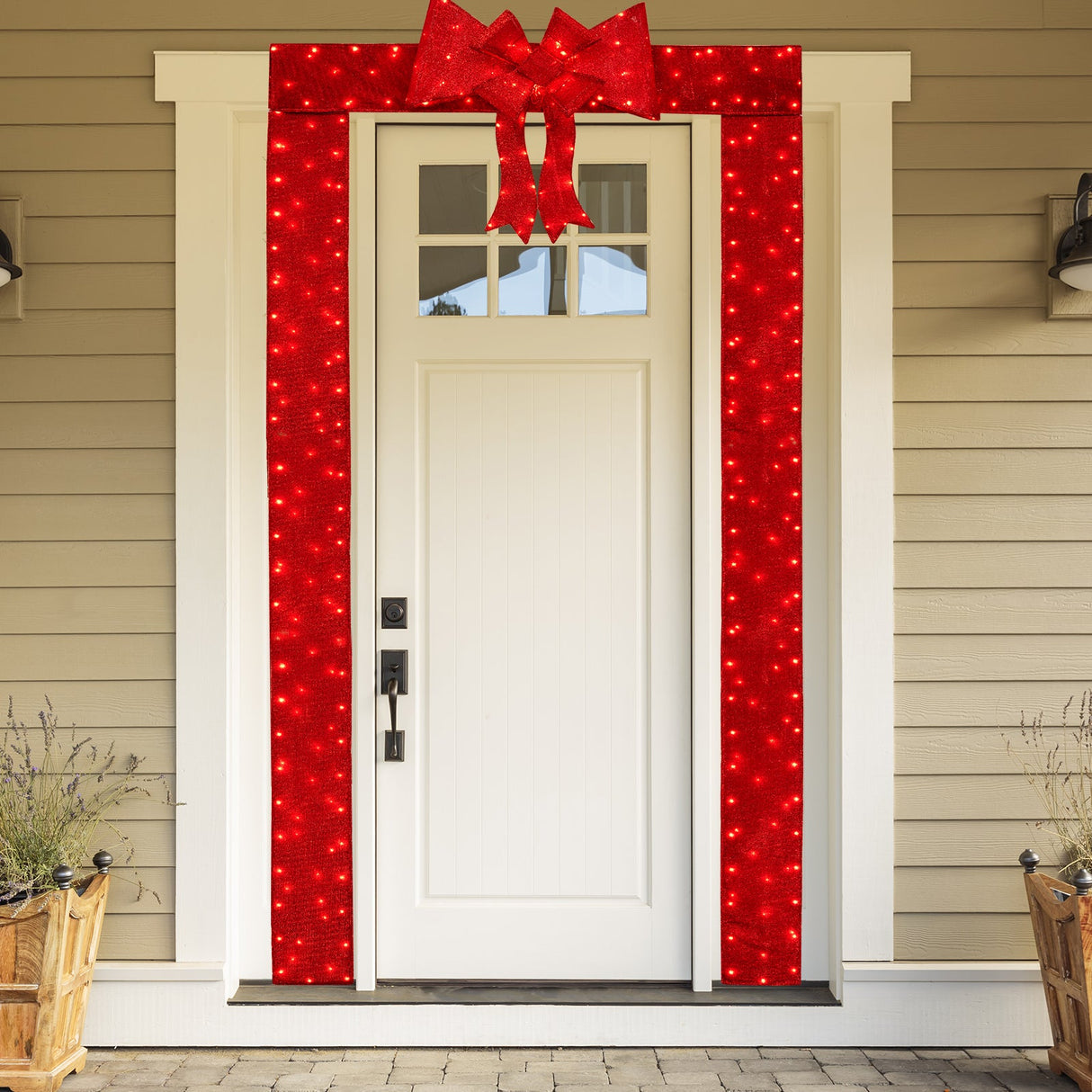 Arco de puerta de oropel navideño iluminado con lazo desmontable para el tejado, la puerta o la chimenea