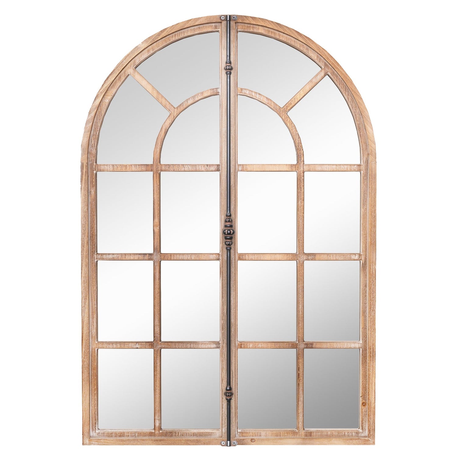 Arched Window Pane Farmhouse Wall Mounted Decorative Mirror-Nature