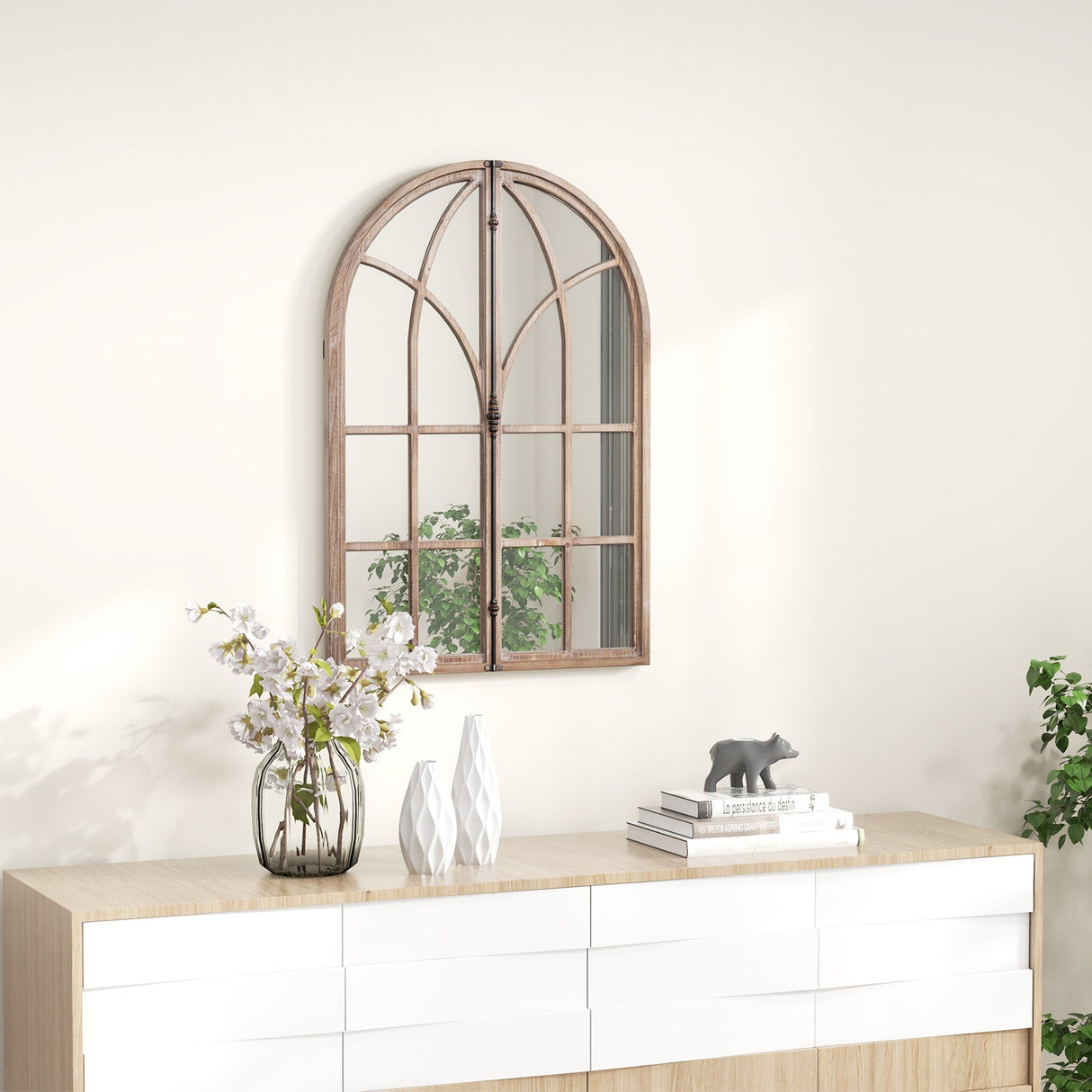 Espejo de pared con cristal de arco para sala de estar y entrada - Natural