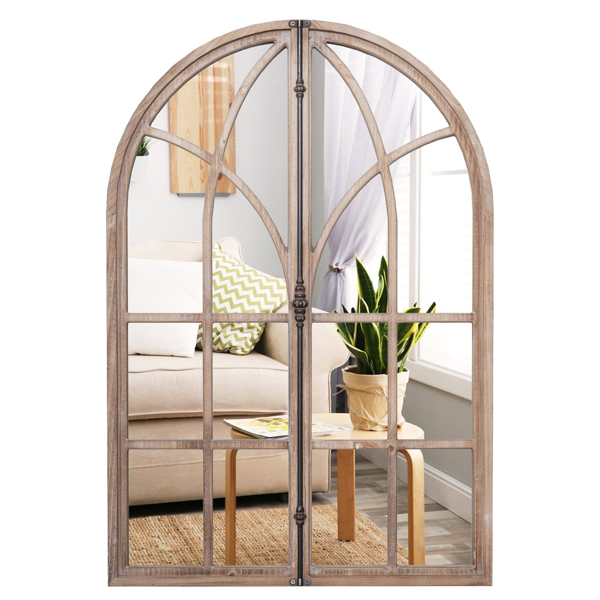 Espejo de pared con cristal de arco para sala de estar y entrada - Natural
