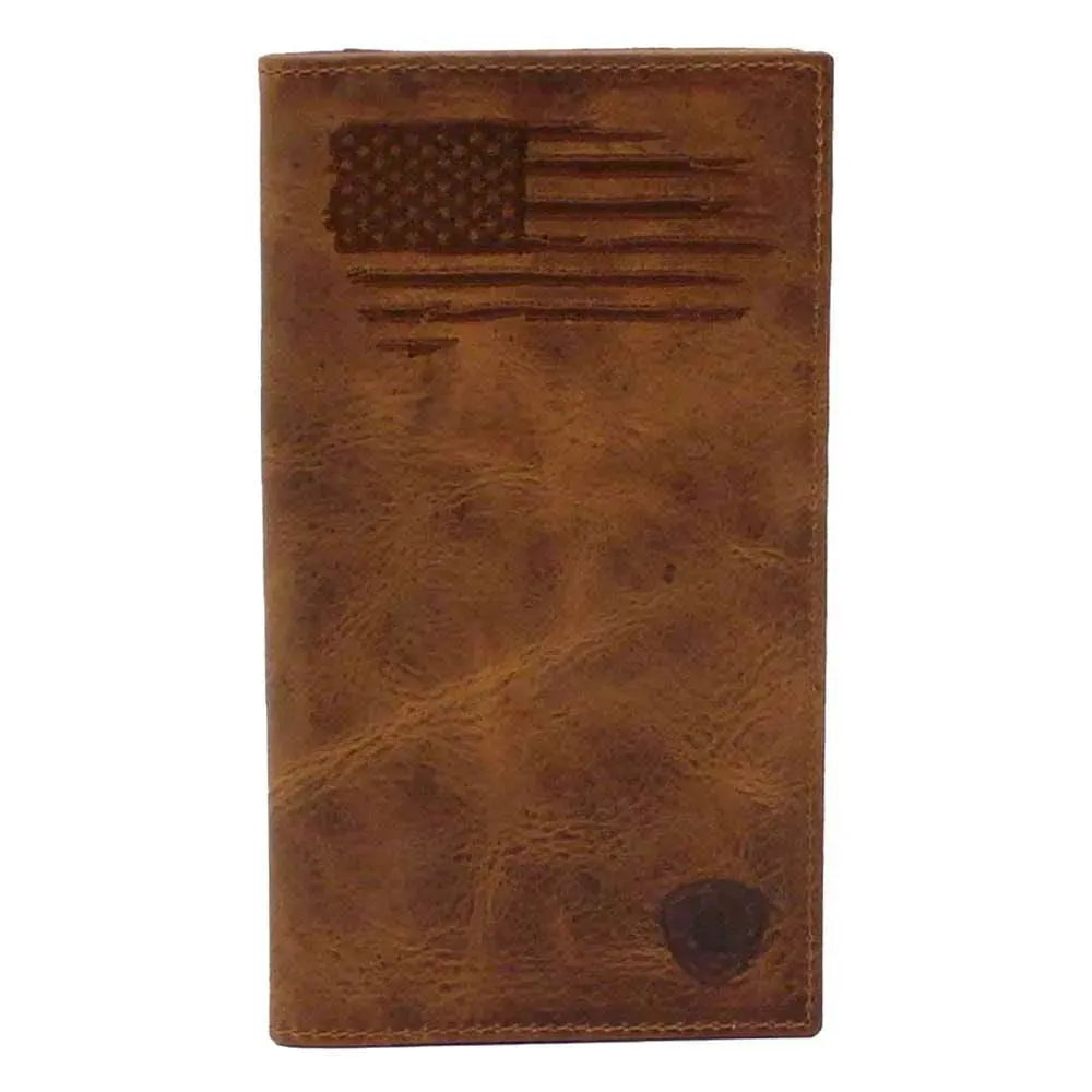 Billetera de rodeo Ariat Distressed Stitched USA Flag para hombre