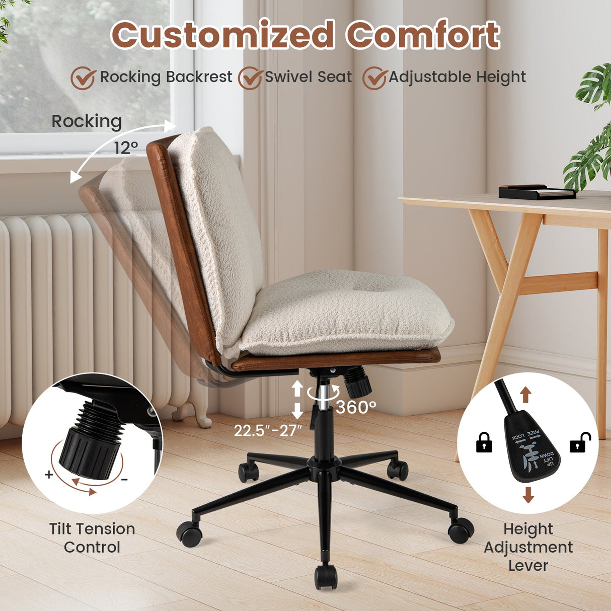 Silla de oficina sin brazos con respaldo reclinable