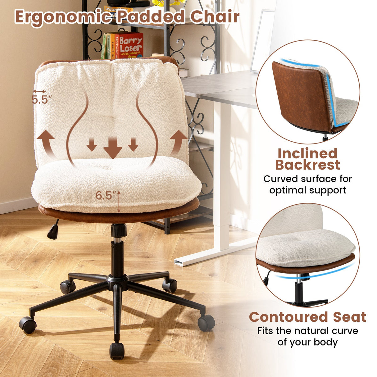 Silla de oficina sin brazos con respaldo reclinable