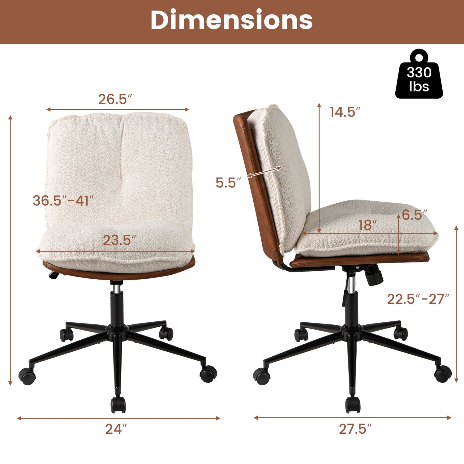 Silla de oficina sin brazos con respaldo reclinable