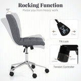 Armless Office Chair Upholstered Makeup Vanity Chair with Adjustable Height and Wheels-Grey