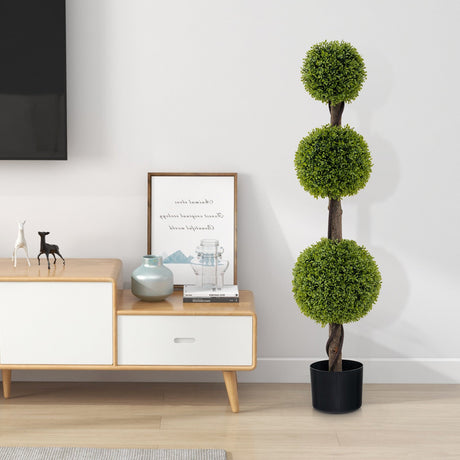 Árbol artificial de 4 pies con forma de bola, hojas de PE exuberantes y tronco