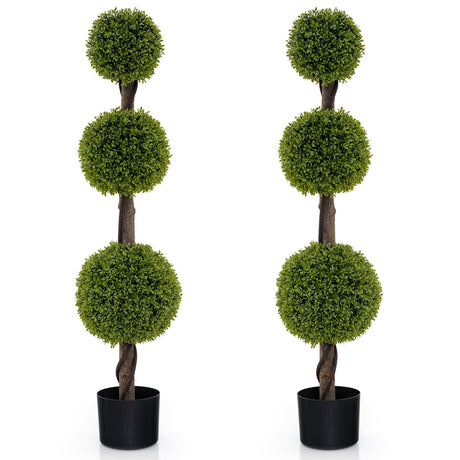 Árbol artificial de 4 pies con forma de bola, hojas de PE exuberantes y tronco