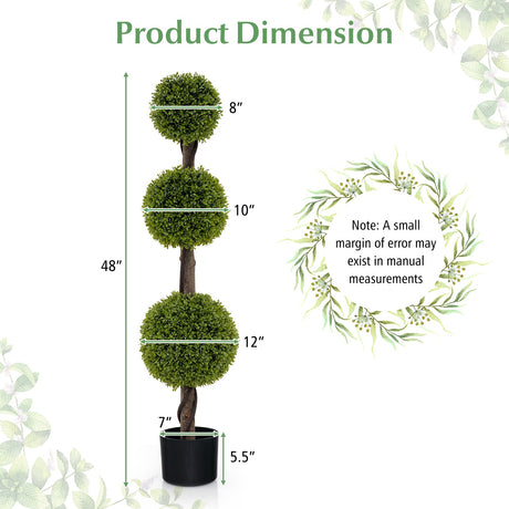 Árbol artificial de 4 pies con forma de bola, hojas de PE exuberantes y tronco