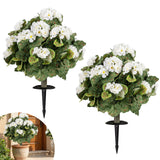 Juego de 2 árboles de begonias artificiales de 33 cm, arbustos falsos de hoja perenne con estacas para tierra, blancos