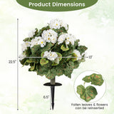 Juego de 2 árboles de begonias artificiales de 33 cm, arbustos falsos de hoja perenne con estacas para tierra, blancos