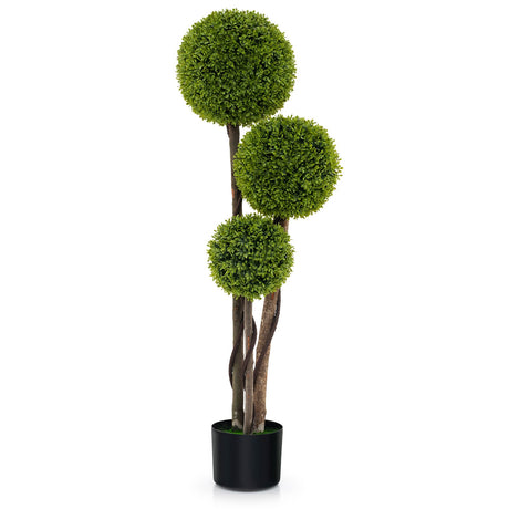 Árbol de topiario de boj artificial de 4 pies con triple bola en maceta con peso