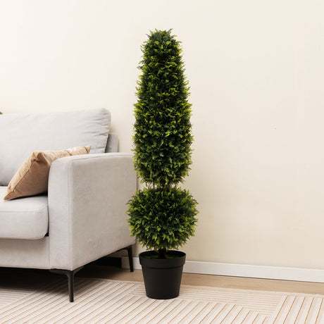 Árbol de topiario artificial de boj de 4 pies con enredaderas naturales y hojas de PE - Verde