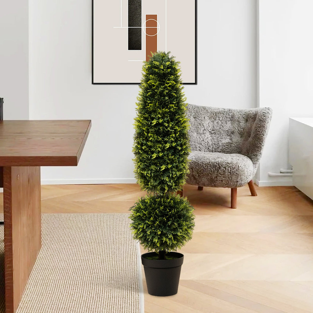 Árbol de topiario artificial de boj de 4 pies con enredaderas naturales y hojas de PE - Verde