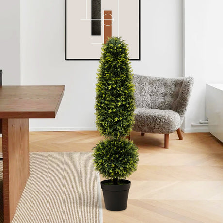 Árbol de topiario artificial de boj de 4 pies con enredaderas naturales y hojas de PE - Verde