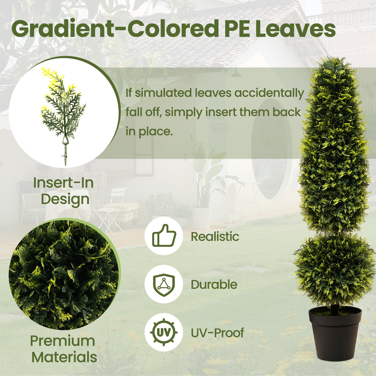 Árbol de topiario artificial de boj de 4 pies con enredaderas naturales y hojas de PE - Verde