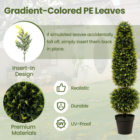 Árbol de topiario artificial de boj de 4 pies con enredaderas naturales y hojas de PE - Verde