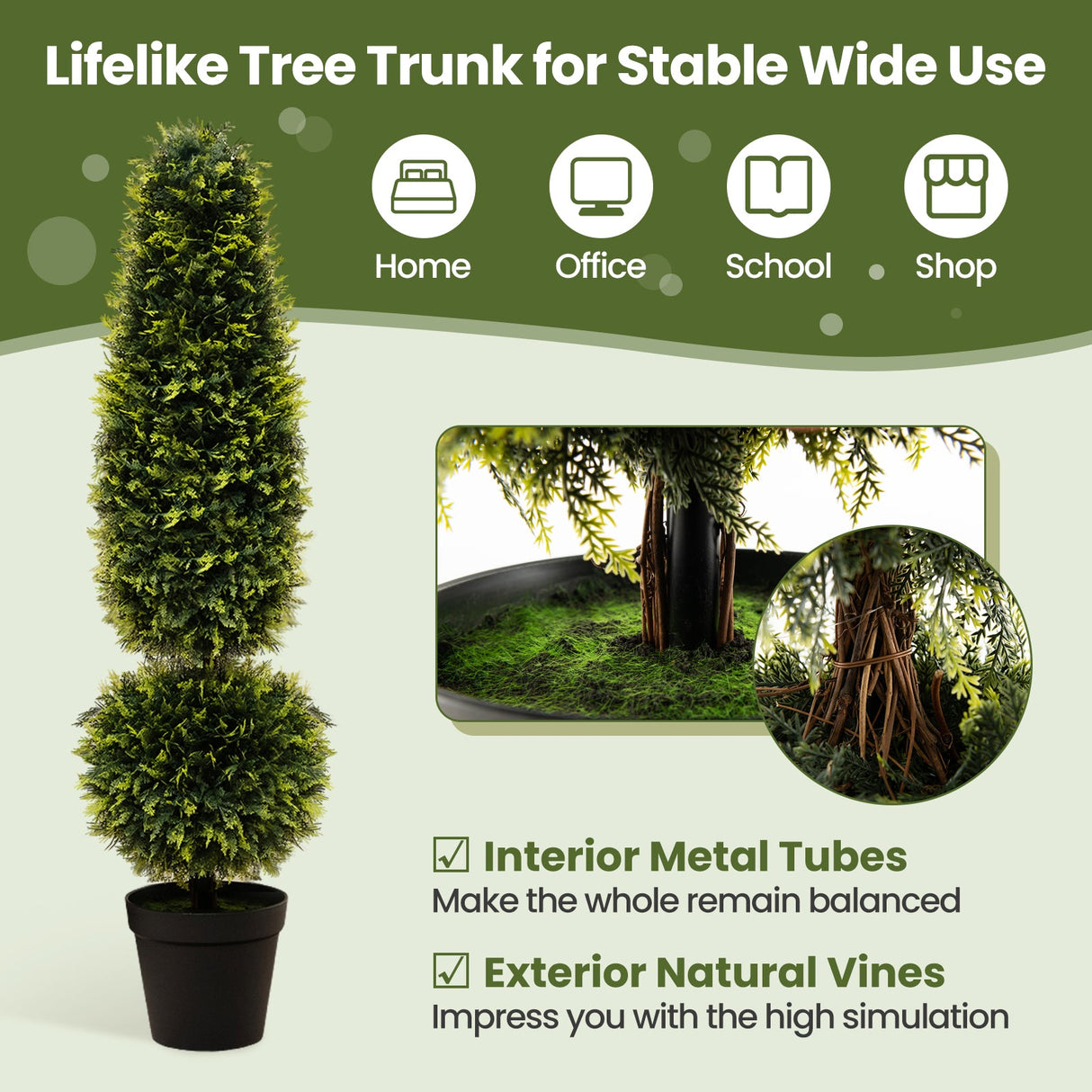 Árbol de topiario artificial de boj de 4 pies con enredaderas naturales y hojas de PE - Verde