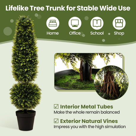 Árbol de topiario artificial de boj de 4 pies con enredaderas naturales y hojas de PE - Verde
